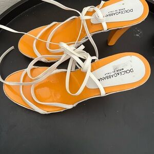 Vintage Dolce & Gabbana orange studded platform heels Y2K lace up sandals rare